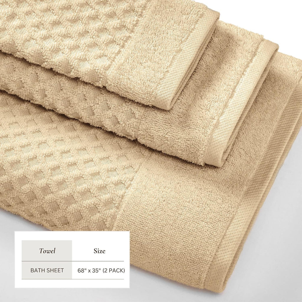 Oversized Bath Sheets - 100% Cotton 2 Pack 68x35 Extra Large Towel - Absorbent, Durable, Quick-Dry Towels (Oatmeal)
