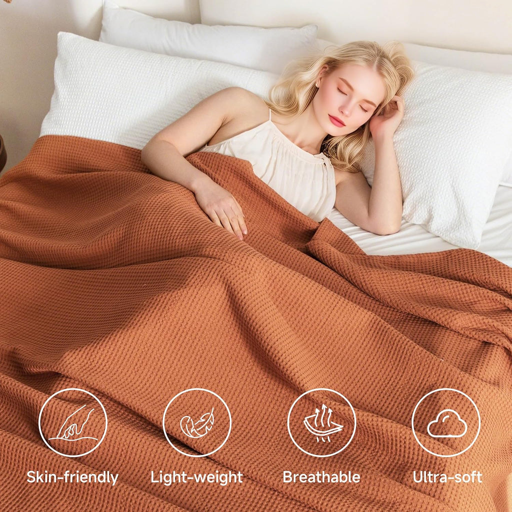 100% Cotton Waffle Weave Throw Blanket 40"x50", Soft Lightweight Breathable Cozy Washed, Layer Blanket, Farmhouse