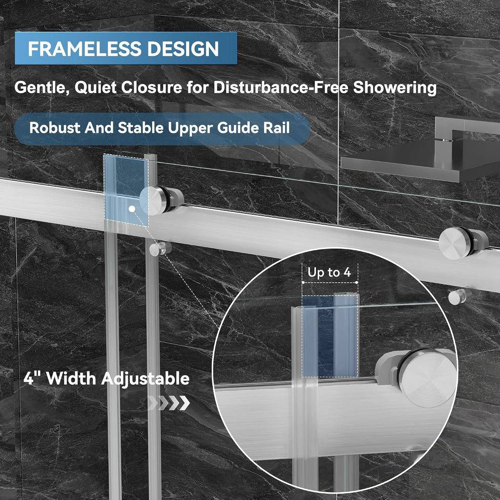 56"-60" W x 75" H Frameless Shower Door, Double Sliding Shower Door, 5/16"(8mm) Clear Tempered Glass