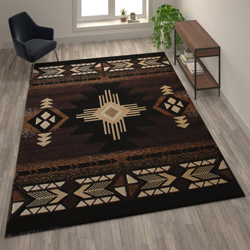 Mohave Traditional Southwestern Style Area Rug - Rustic Chocolate Accent Rug - Olefin Fibers with Jute