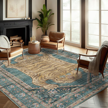 Washable Area Rug 10'x14' Boho Design Non-Shedding Easy Care Ideal for High Traffic Areas Bedroom Office Coffee Table