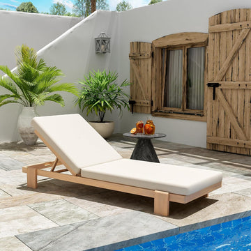 Acacia Wood Chaise Lounge Chair Outdoor, Patio Outdoor Chaise Lounge with Cushions, Adjustable Backrest Single