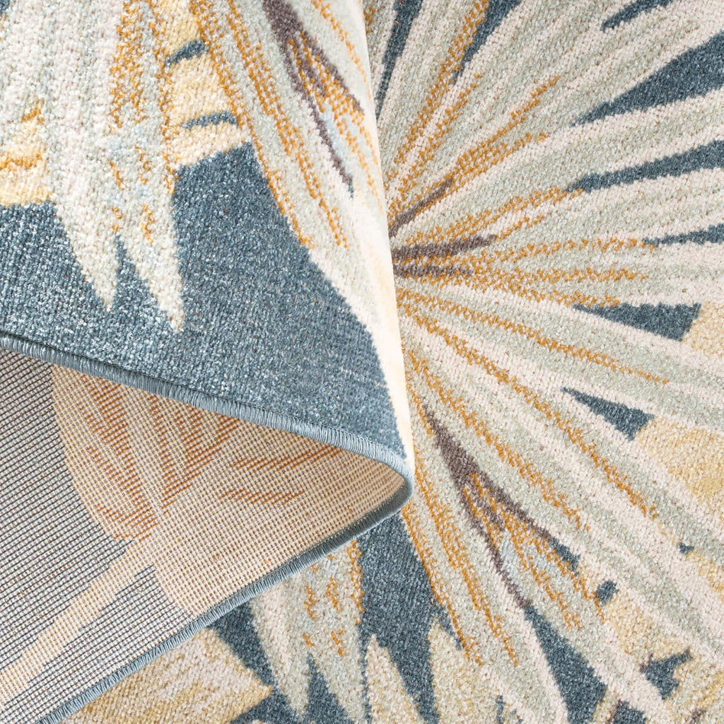 Abaco Tropical Foliage Indoor Outdoor Area Rug, Leaf Coastal Design, UV Fade Resistant, Dark Blue, 5