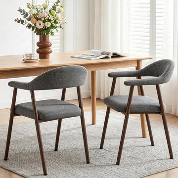 Set of 2, Linen Fabric Accent Chair with Curved Back