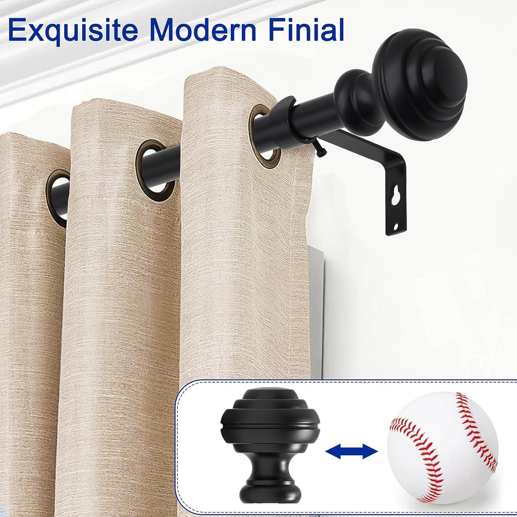 Curtain Rods for Windows,3/4 inch Heavy Duty Adjustable Decorative Curtain Rod with Modern Finials,Window