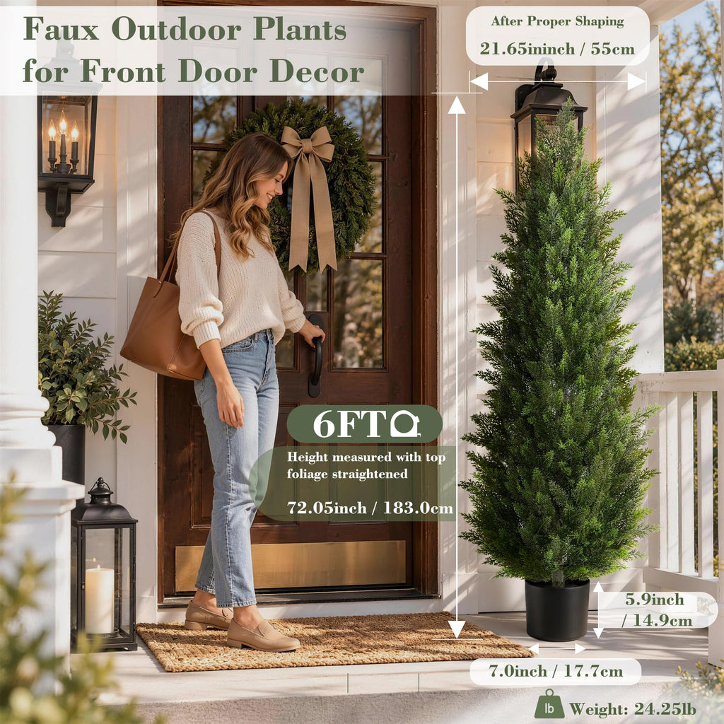 6FT Artificial Cedar Trees Set of 2 for Outdoor Front Porch