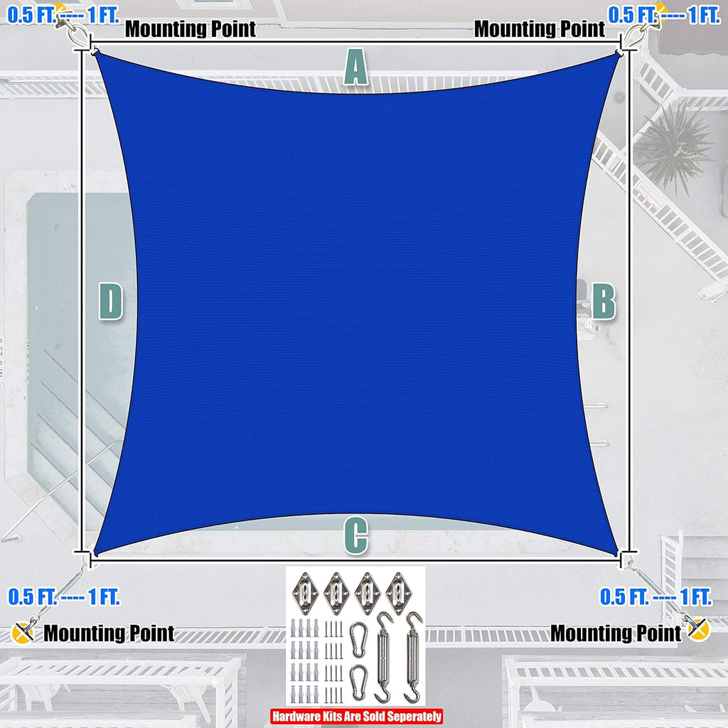 14' x 20' Blue Rectangle Sun Shade Sail Canopy Awning UPF50+ AGTAPR1420, 95% UV Blockage, Water & Air Permeable
