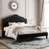 Full Bed Frame with Adjustable Velvet Tiara Headboard, Upholstered Diamond Button Tufted Platform Bed