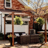 10' x 10' Outdoor Retractable Pergola with Sun Shade Canopy Patio Metal Shelter for Garden Porch Pavilion Natural Wood