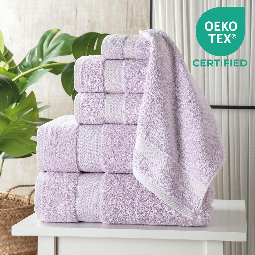 100% Turkish Cotton 6 Pcs Bath Towel Set, Luxury Soft & Absorbent Bathroom Towels Set (2 Bath Towels, 2 Hand Towels