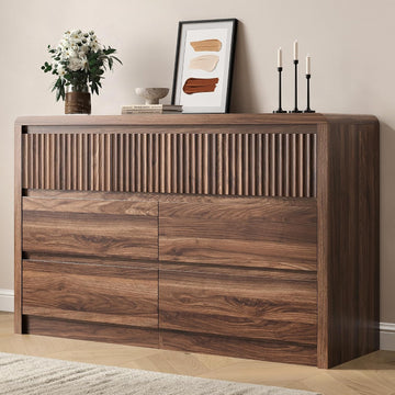 Fluted 7 Drawer Dresser , 50" Wide Dresser & Chest of Drawers with Curved Profile Design, Wood Mid Century Dressers