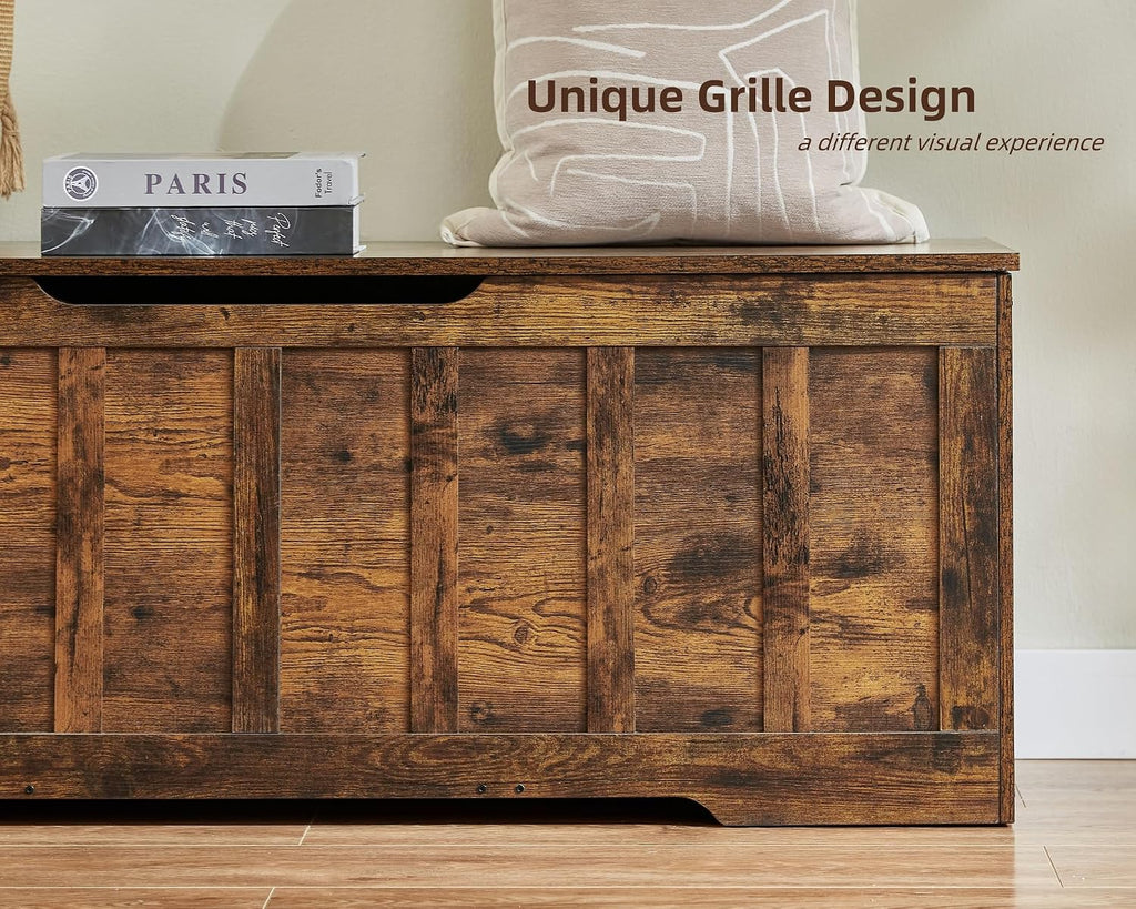 51.2" Storage Chest Extra Large,Wooden Storage Bench,Rustic Brown | Chest with 2 Safety Hinges, 51.2*15.7*19.1inches