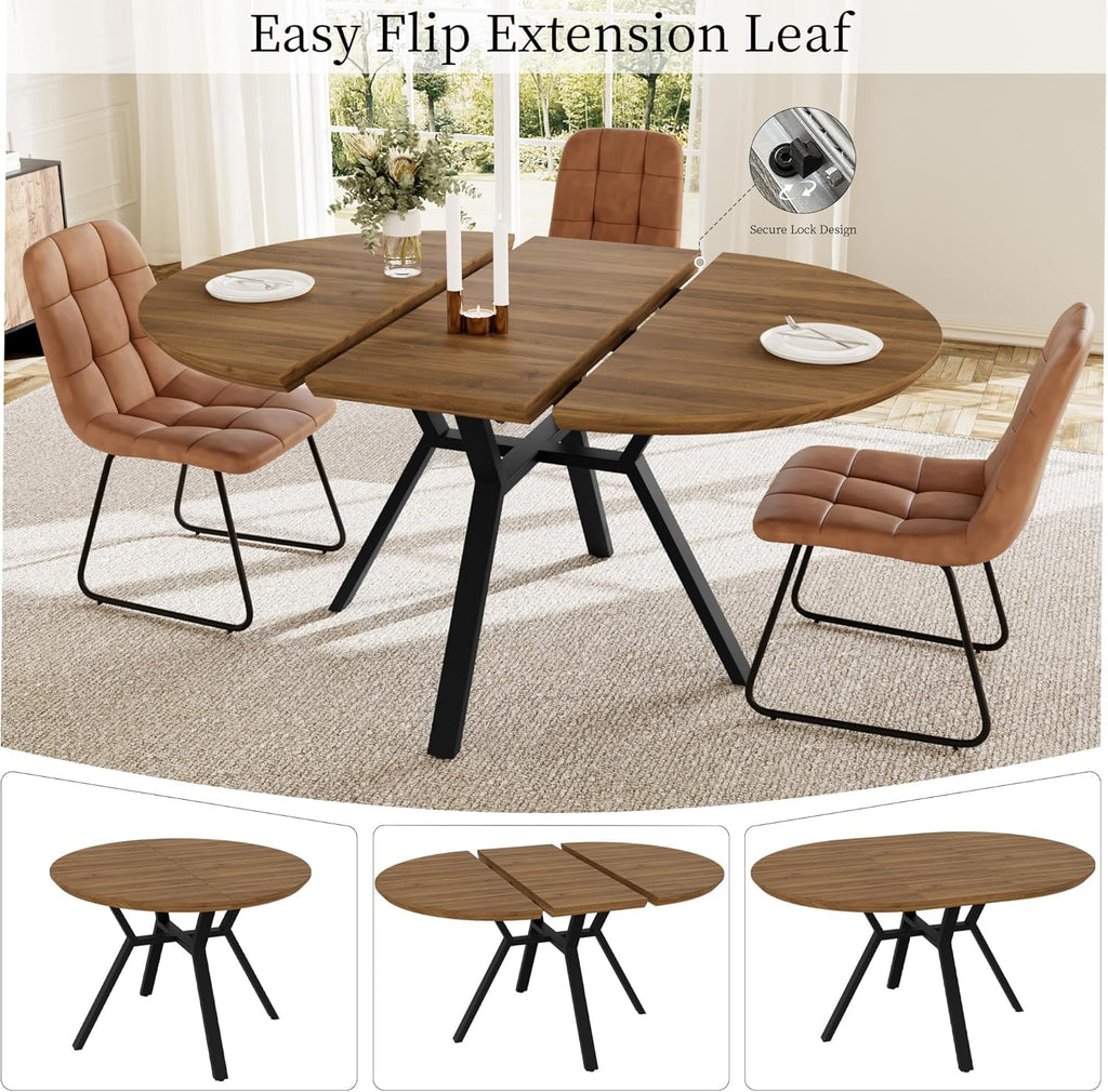 43.2"-59.1" Extendable Round Dining Table for 4-6 People, Modern Kitchen Oval Dining Table with Flexible Leaves Space