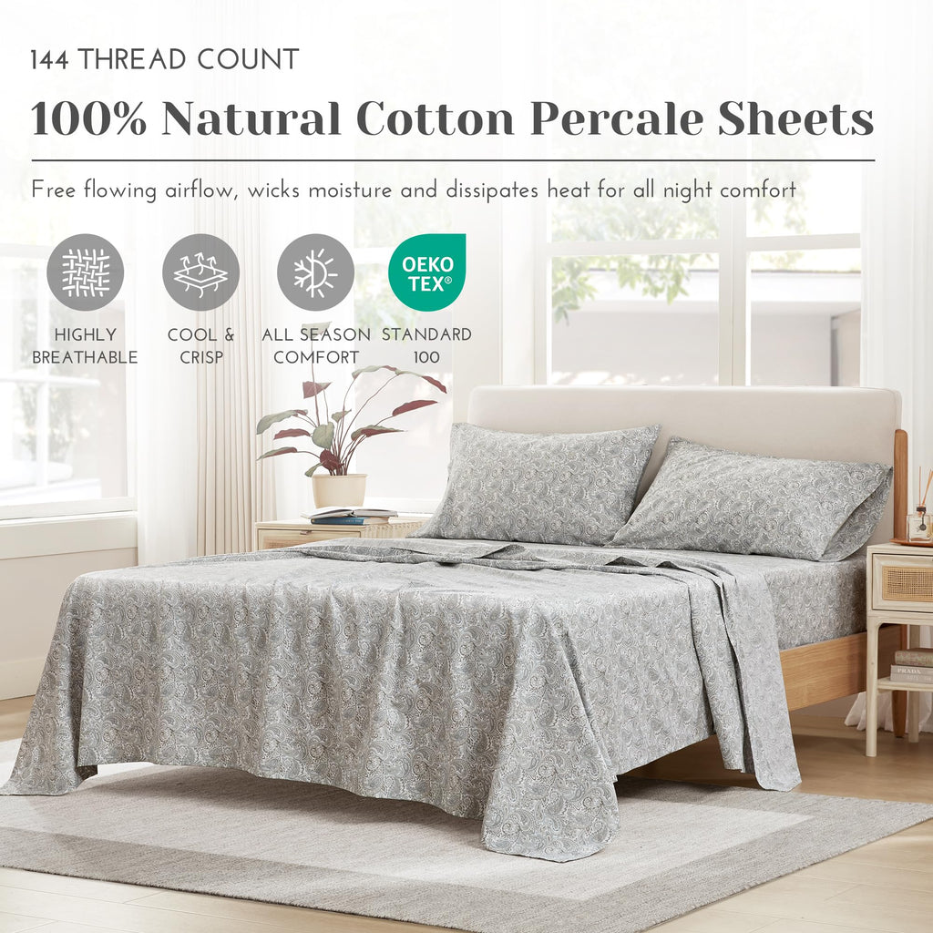 100% Cotton Percale Sheets King Extra Deep Pocket 4 Piece