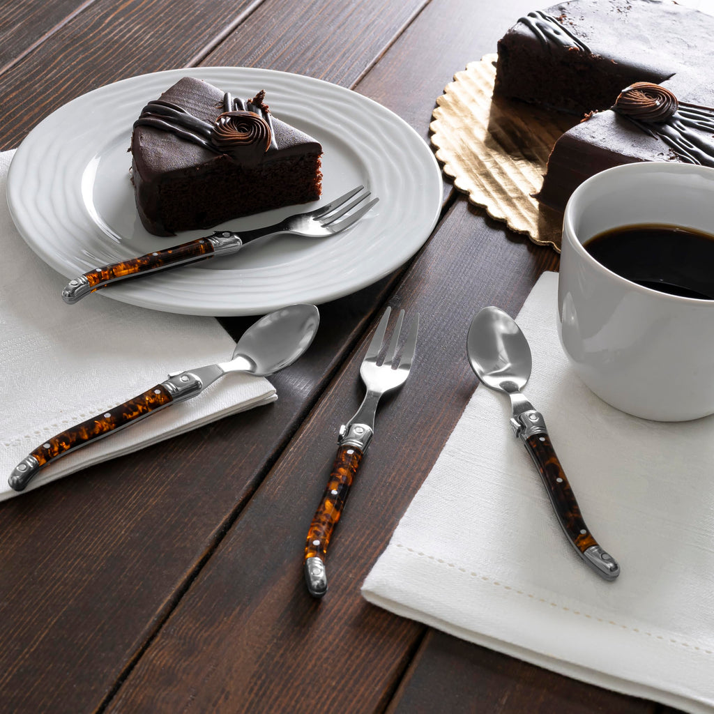 8pc Laguiole Dessert Spoon and Fork Set - Tortoise Shell