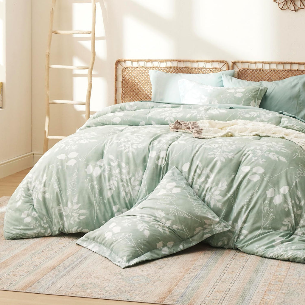 Comforter Set - 7 Pieces Floral Sage Green GentleSoft Bedding Sets