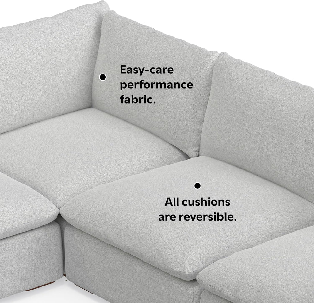Jasmine Corner Sectional Modular Sofa in Performance Fabric, Cloud Grey, 125-inches Wide, Handcrafted