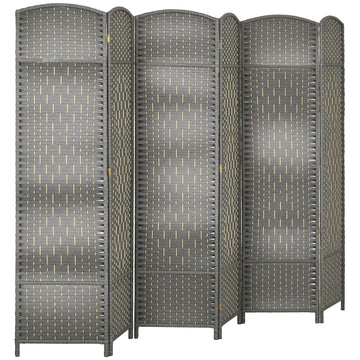 6 Panel Room Divider 6 Ft Privacy Screen Hand-Woven Mixed Gray