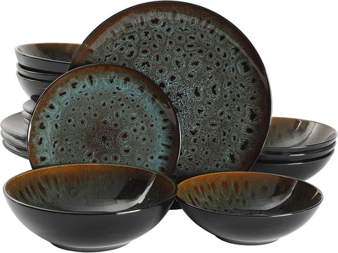 Kyoto Double Bowl Dinnerware Set, Service for 4 (16pcs), Teal