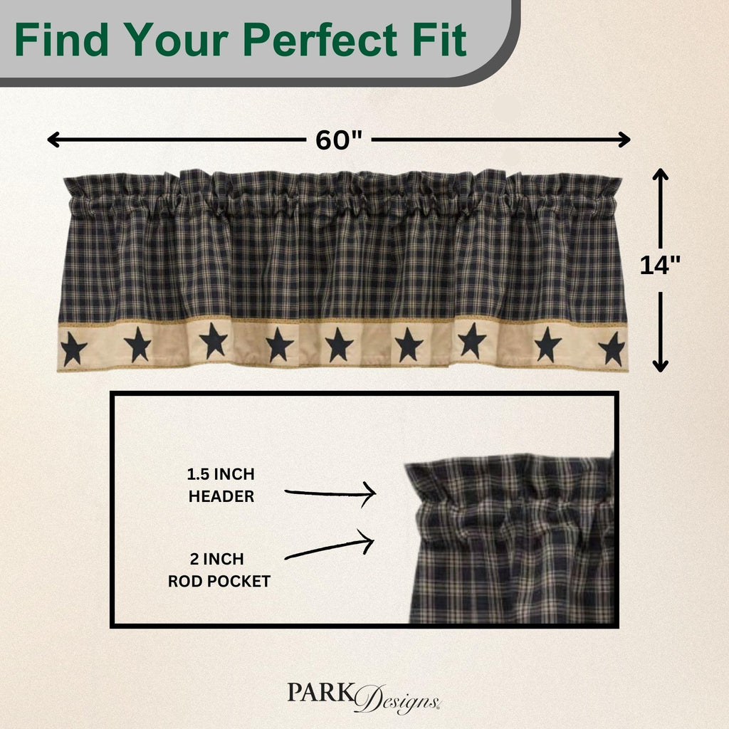 Farmhouse Kitchen Valances for Windows - Sturbridge Star Lined | Fall Decor Window Valance Curtain | Plaid Curtain