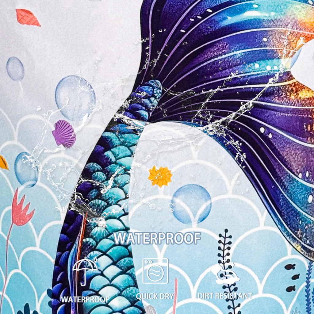 Blue Purple Mermaid Tail Laundry Basket Foldable Waterproof 18.9x16.5 Inch