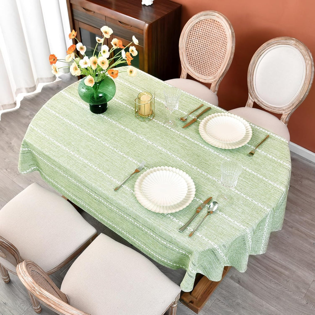 Rustic Oval Cotton Linen Tablecloths Embroidered Farmhouse Spring Table Cloths, Kitchen Dining Room 