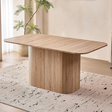 Large 63" Large Dining Table for 4 6, [Rounded Corners] [Grooved Pedestal Base] Modern Rectangle Kitchen Dinner