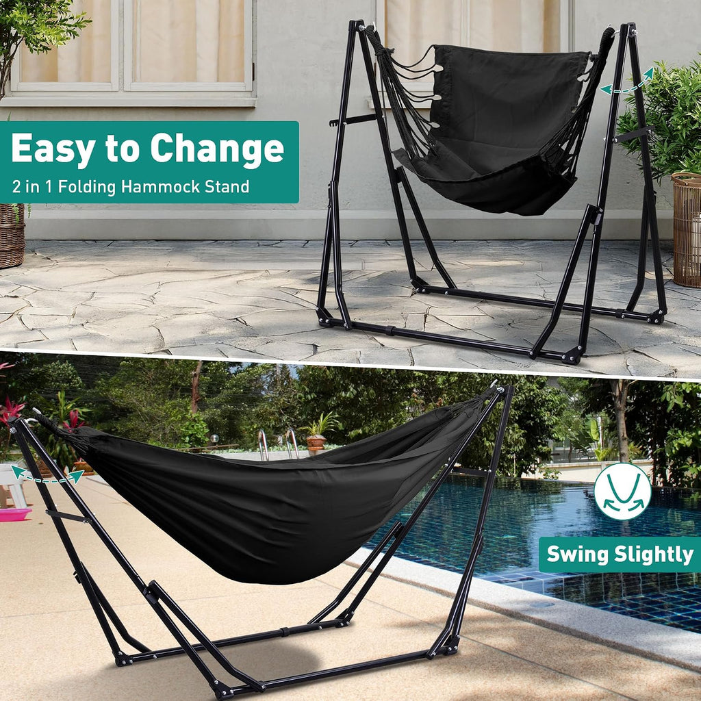 With Foldable Stand, 2 in 1 Hammock and Swinging Chair with Carrying Bag, Portable Camping Chair Suitable for