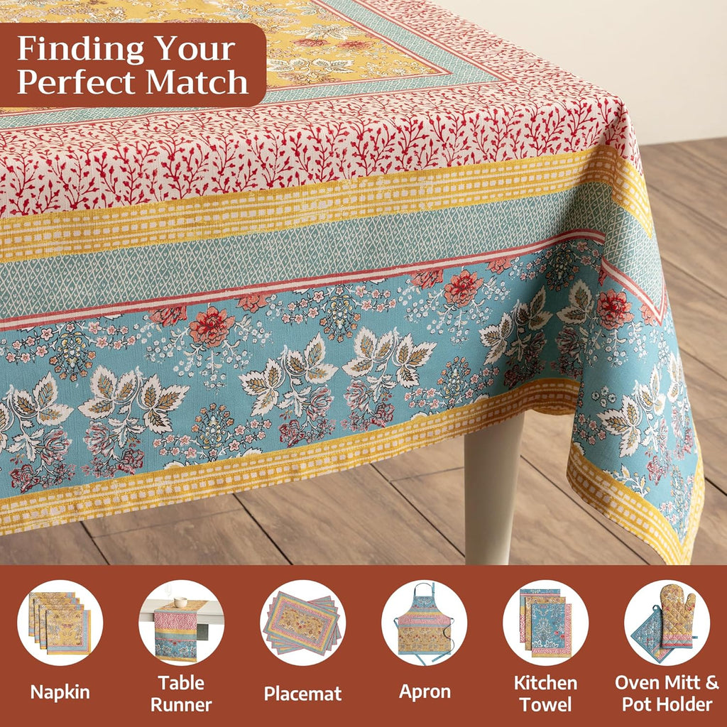 Table Cloth Rectangle Table 100% Cotton 60 x 90 Inches Tablecloth Reusable Decorative for Dining Kit