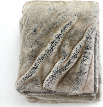 Faux Fur Oversized Throw Blanket with Plush Velvet Reverse, Fox Lynx or Gray Mink (Timber Wolf X-Long)