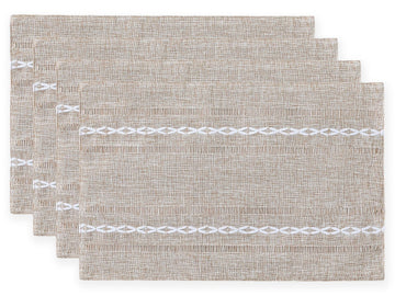 Linen Place Mats, Brown Embroidered Placemats Set of 4
