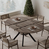 42"-58" Extendable Round Dining Table for 4-6, Kitchen Oval Table with Hidden Leaves & Storage Shelf, Space Saving