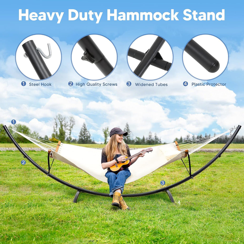 Hammocks for Outside with Stand, Porch Hammock and Stand, 475 lbs Capacity, Patent Pending, Beige