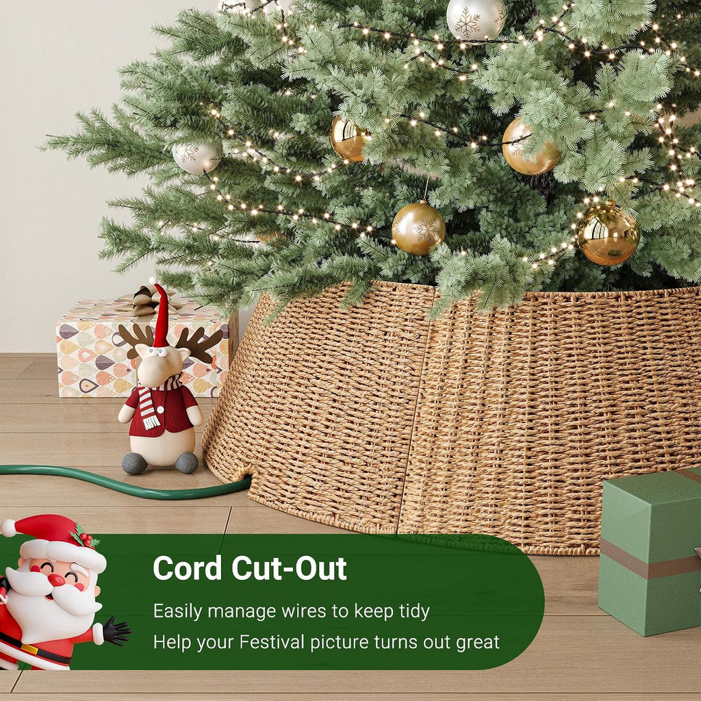 28" Christmas Tree Collar, Woven Paper Rope Xmas Tree Skirt, Rustic