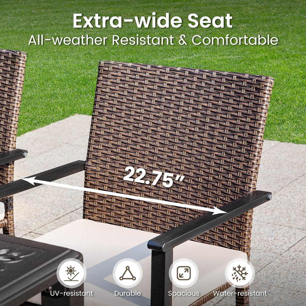 Outdoor Wicker Chairs Set of 2, Rattan Covered Metal Armchairs with Removable Cushion