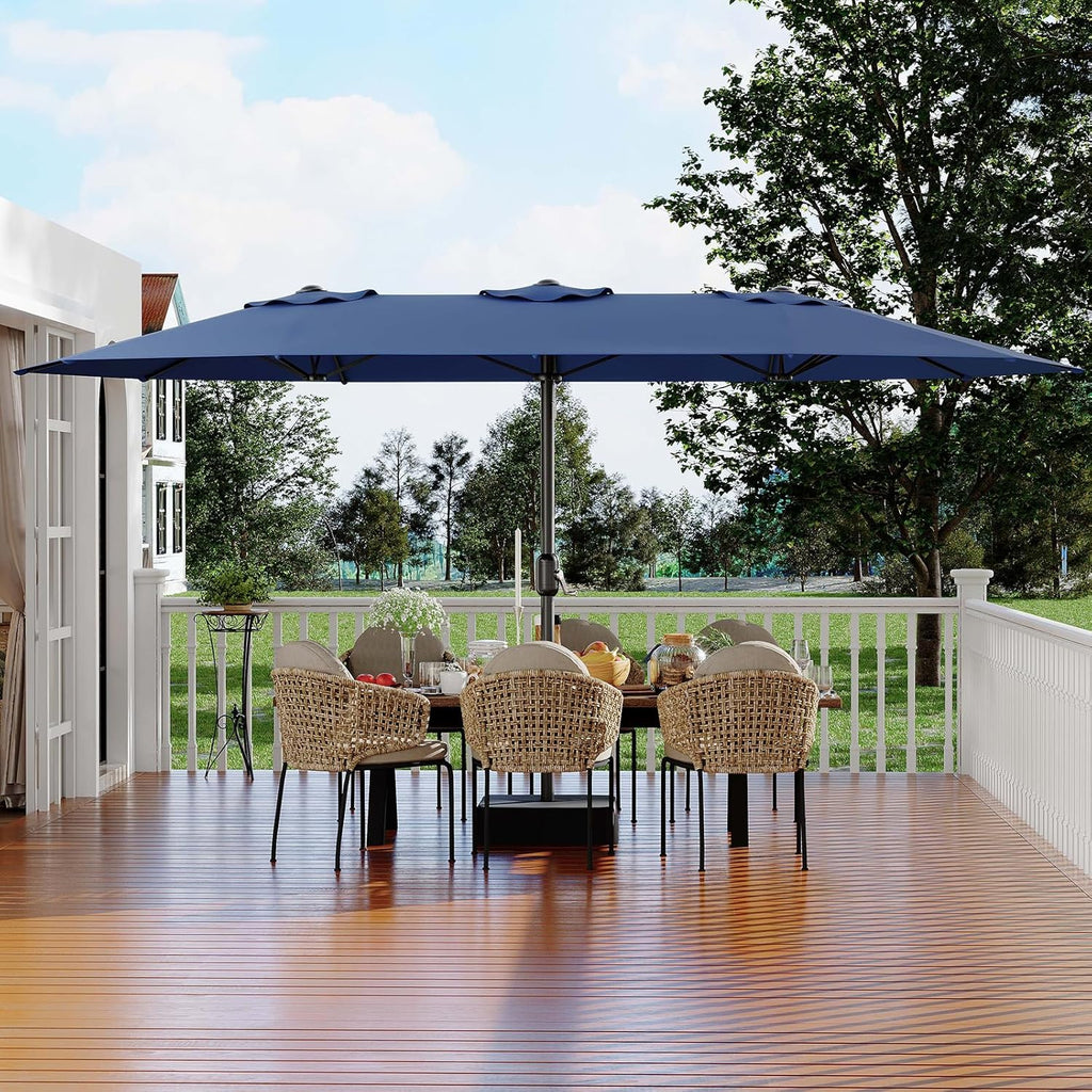 15 ft Rectangular Patio Umbrella with Base Included - Large Patio Umbrella with Crank Handle, UV Protection Pool