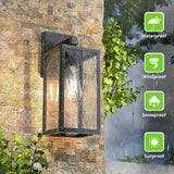 Outdoor Wall Sconce, Exterior Waterproof Wall Lantern Light Fixtures, Black Porch Lights with Toughened Glass Shade