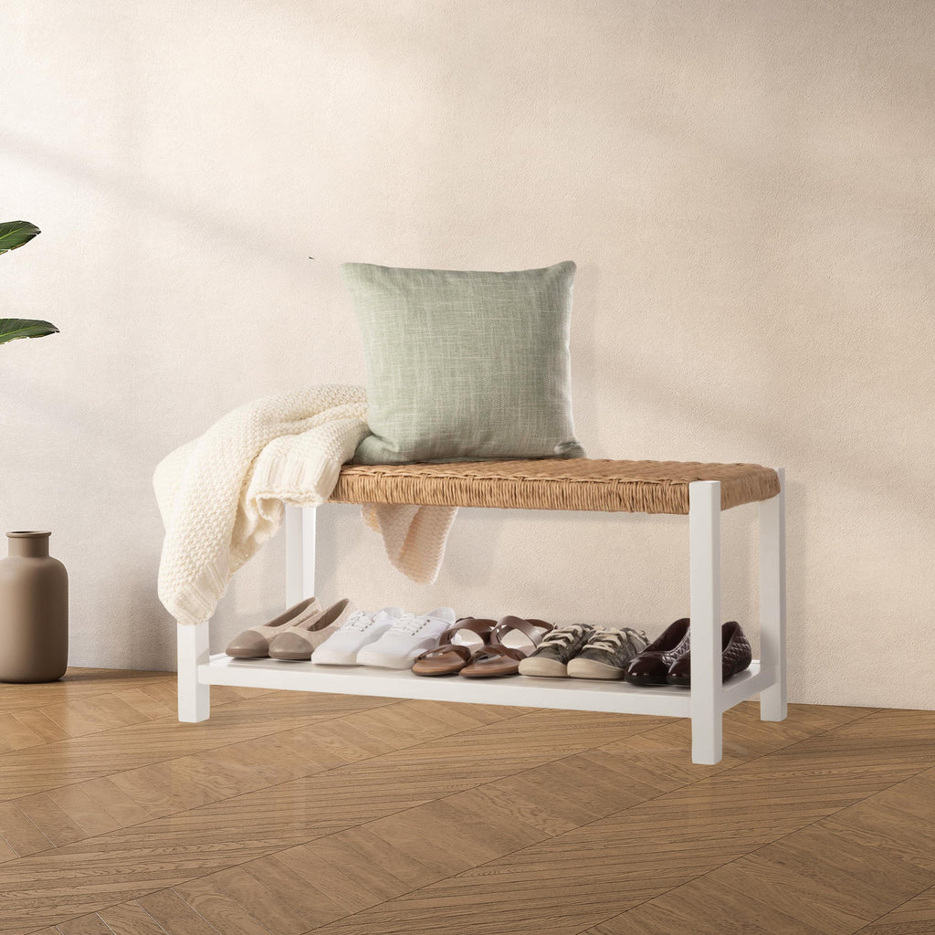 Newport Solid Wood Entryway Bench with Shoe Storage, White