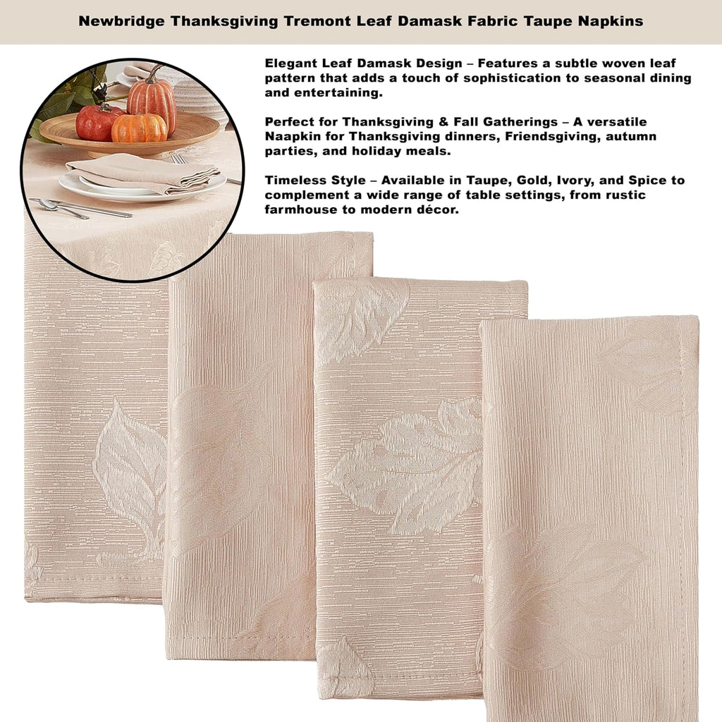 Taupe Tremont Leaf Damask Round Fabric Spring Lodge Tablecloth, 70 Inch, Elegant Holiday Swirling Le
