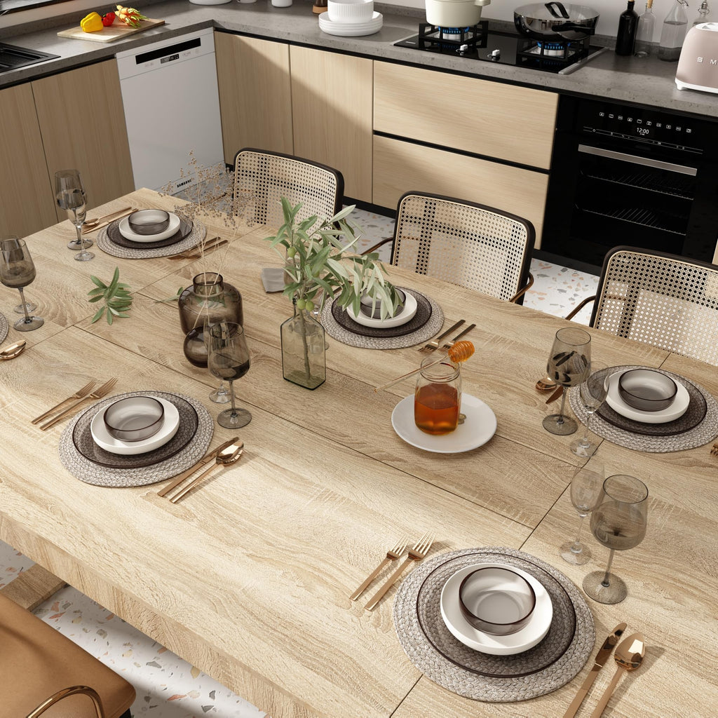 86.6" W Dining Table for 8-10 People, Versatile Modern Wooden Dinner Table Kitchen Table Conference Room, Light Brown