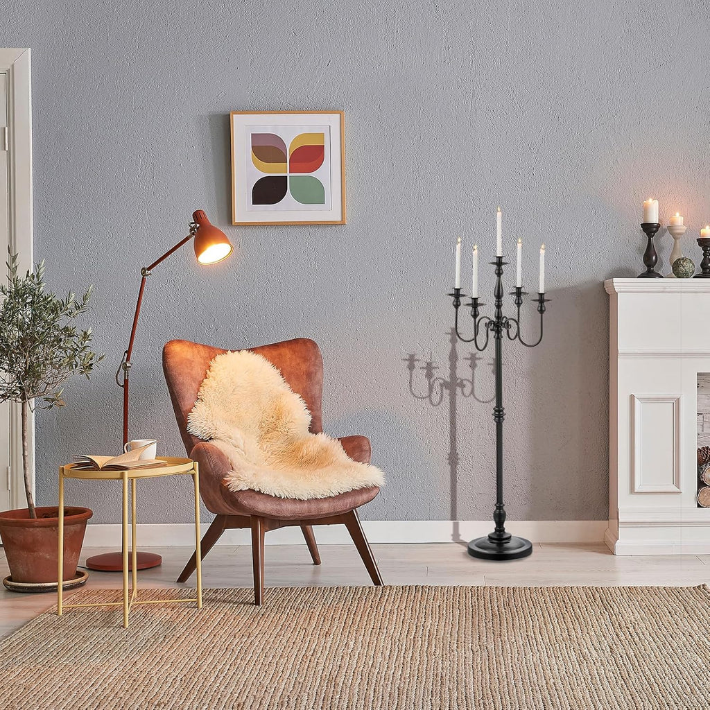 Floor Candelabra Candle Holder: 48 Inches Black Candelabras Set of 2 Halloween Decor 5 Arm Tall Dinning Tables