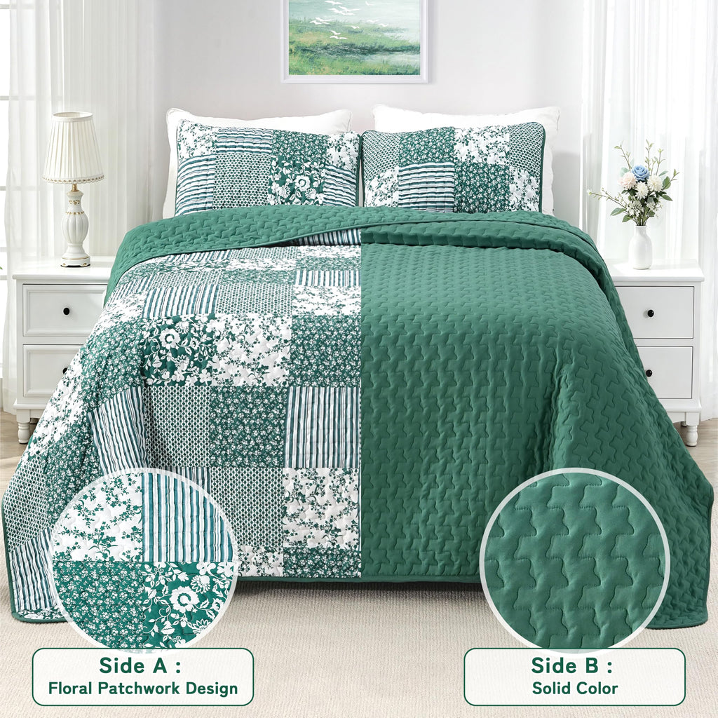 King Size Quilt 128x120 Floral Patchwork Bedspread Bedding Set