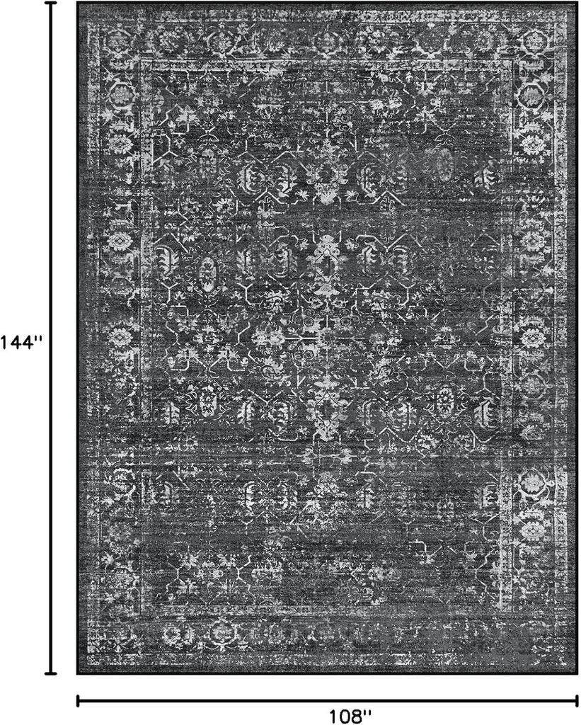 Margot Area Rugs 9x12 Living Room Soft Large Rugs for Bedroom, Boho Black Dining Room Rug, Distresse