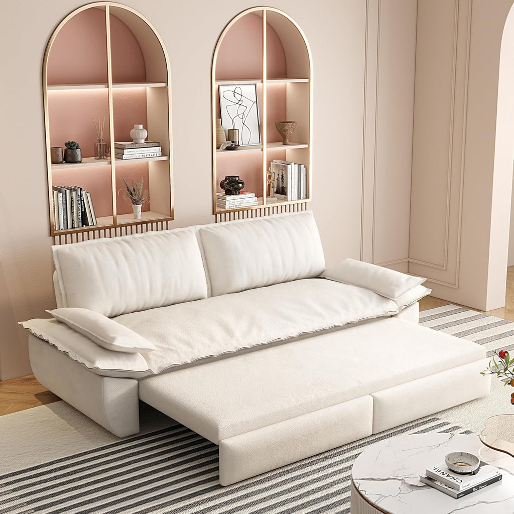 3-in-1 Convertible Sofa Bed Queen Size Pull Out Sleeper Sofa with Heavy Duty Metal Frame, Luxurious Velvet