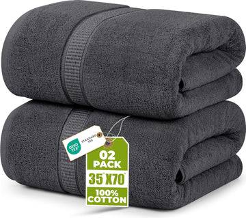 Jumbo Bath Sheets, 2 Pack, 35x70 in, 600 GSM Cotton, Grey | Extra Large Ring Spun Cotton Bath Sheets - Soft, Plush