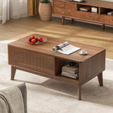 Fluted Lift Top Coffee Table with Storage, Modern Coffee Table（Walnut）