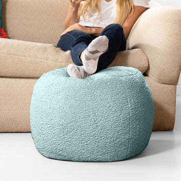 Ellis Ottoman Shearling Faux-Lamb Plush Pouf for Modern Interior Design, Small, Mineral Green