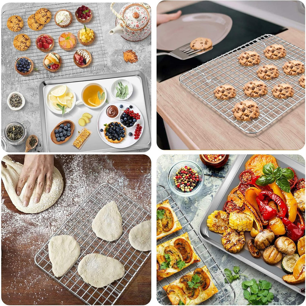 16 + 12.5 + 10.4 + 9 Inch Sheet & Rack, Pan and Grid Rack | 8 Pcs (4x Cookie Sheets + 4x Cooling Racks), 4 Sizes