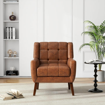 Faux Leather Accent Chair, Modern Wingback Armchair, Coffee
