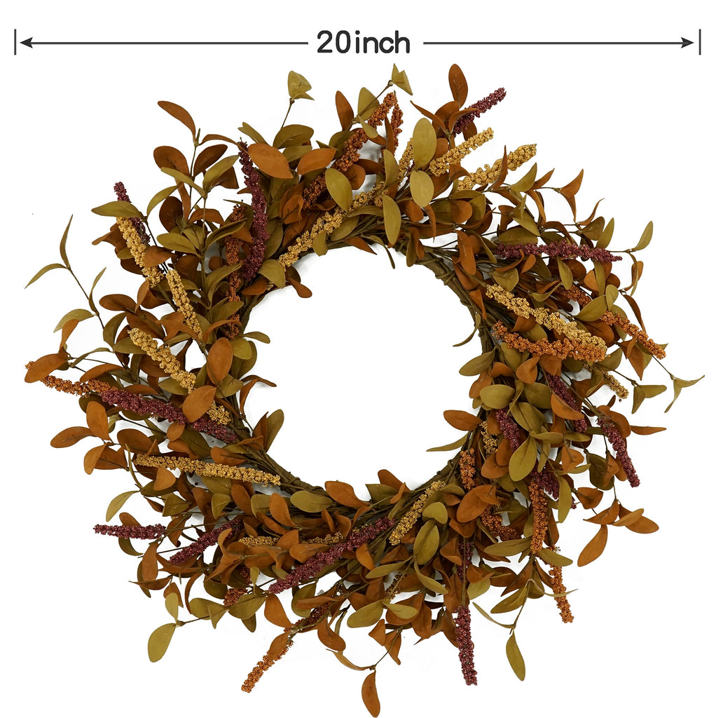 20 inch Fall Wreath Autumn Door Wreath with Eucalyptus Leaves, Mixed Grain for Front Door Farmhouse Indoor Outdoor